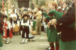 Playing in front of the festival stage, with children from the French group looking on, Cobh 1989.
