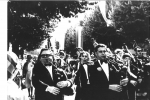 The Band marching along rue Thiers, Bayonne, 1976.