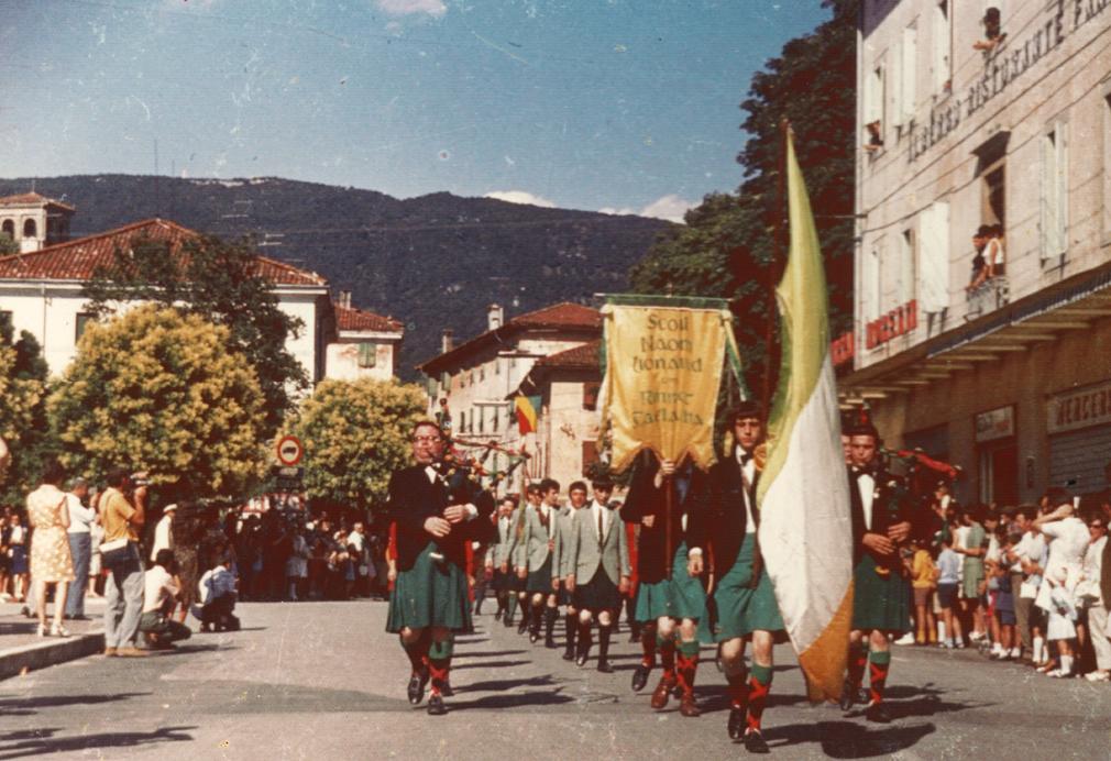 Terry, Bill, Peter, John, Gerard and Eamonn, with our friends from the St. Leonard's Irish Dancers, in Tarcento, 1970.