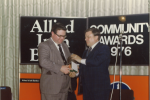 Terry receiving the Irish Post and Allied Irish Banks award on the band's behalf for furthering Anglo-Irish relations.